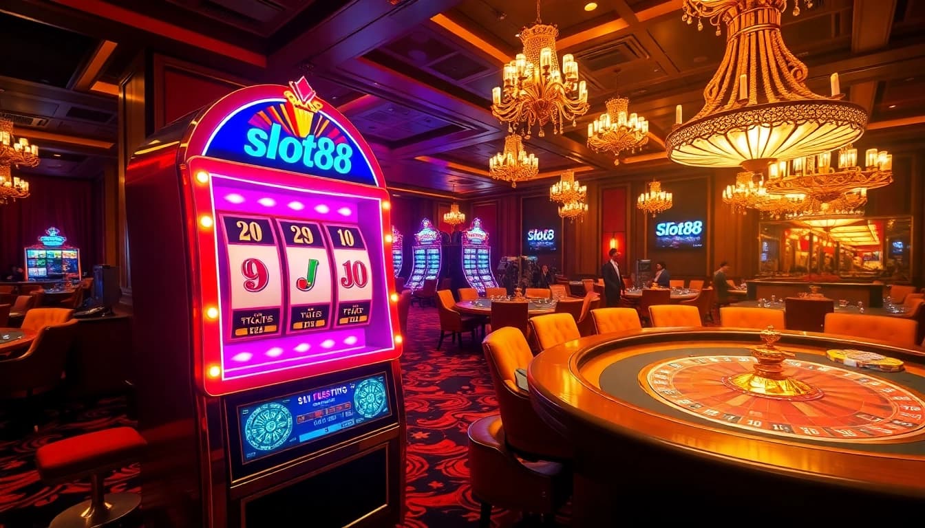 Winning big on the slot88 machine amidst a luxurious casino atmosphere.