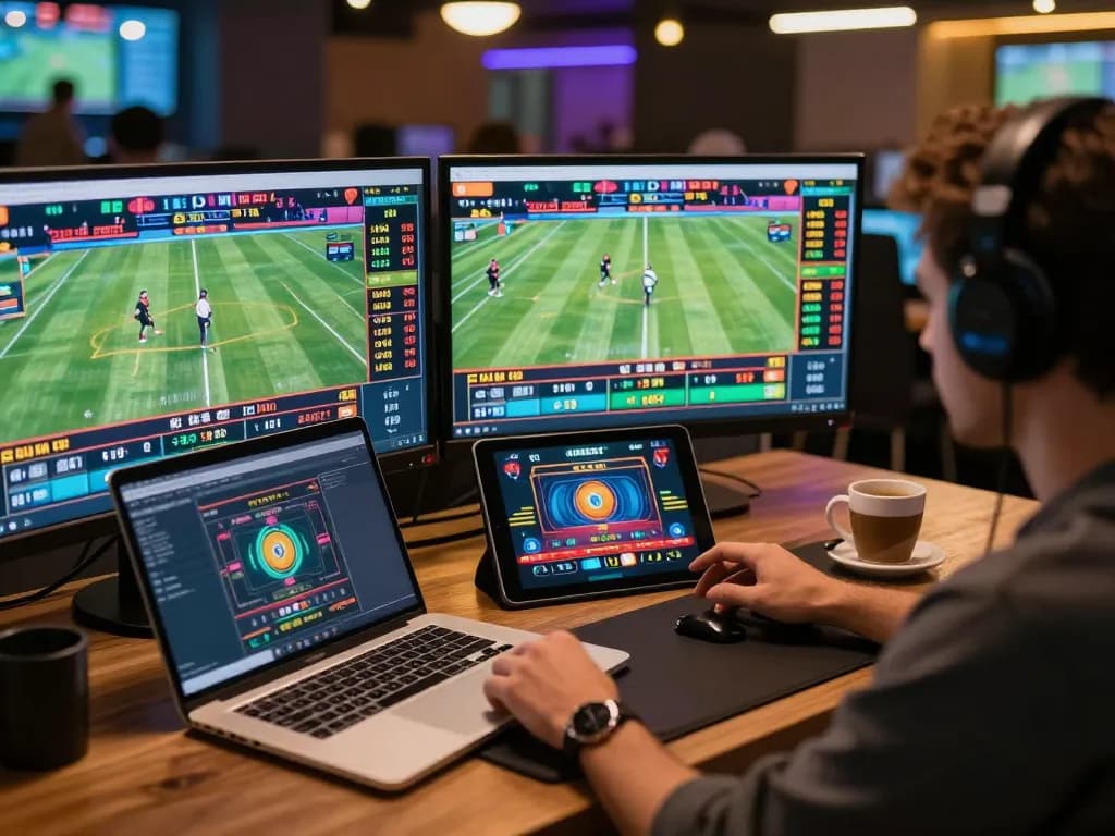 ho88 sports betting experience with user analyzing live odds on multiple screens