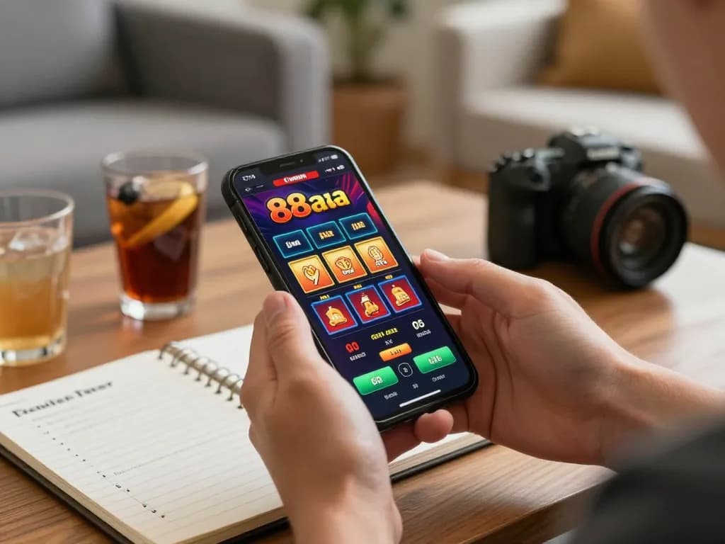 Play and win on the 88aa platform using a smartphone in a cozy home setting.