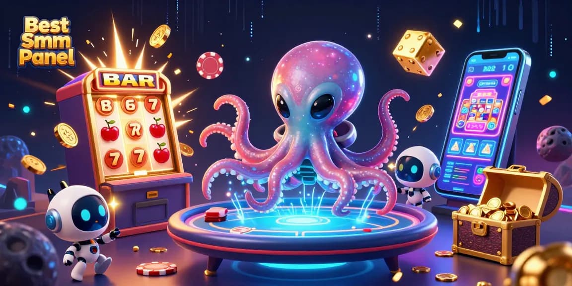 Experience winning strategies with Best Smm Panel's interactive gambling elements in a vibrant digital illustration.