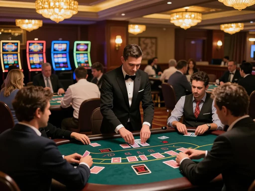 Players strategizing at blackjack tables during an exciting casino night with TT88 gaming excitement.