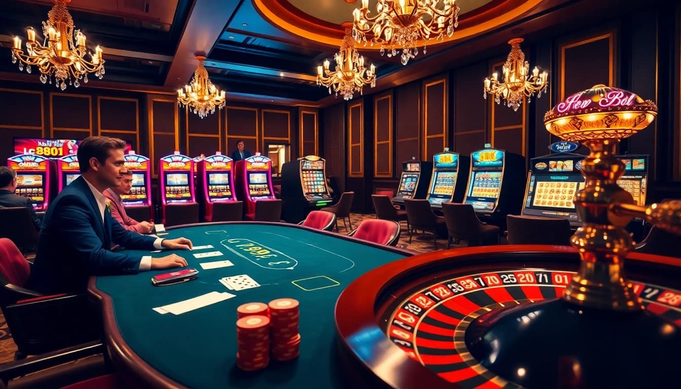Professional poker players enjoying a game at an lc 88-themed casino, showcasing high stakes entertainment.