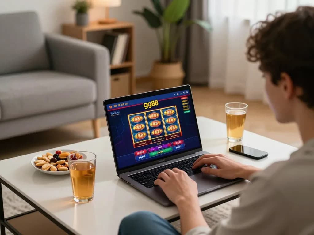 Experience thrilling online gaming at gg88 with a player engaged in casino gameplay from home.