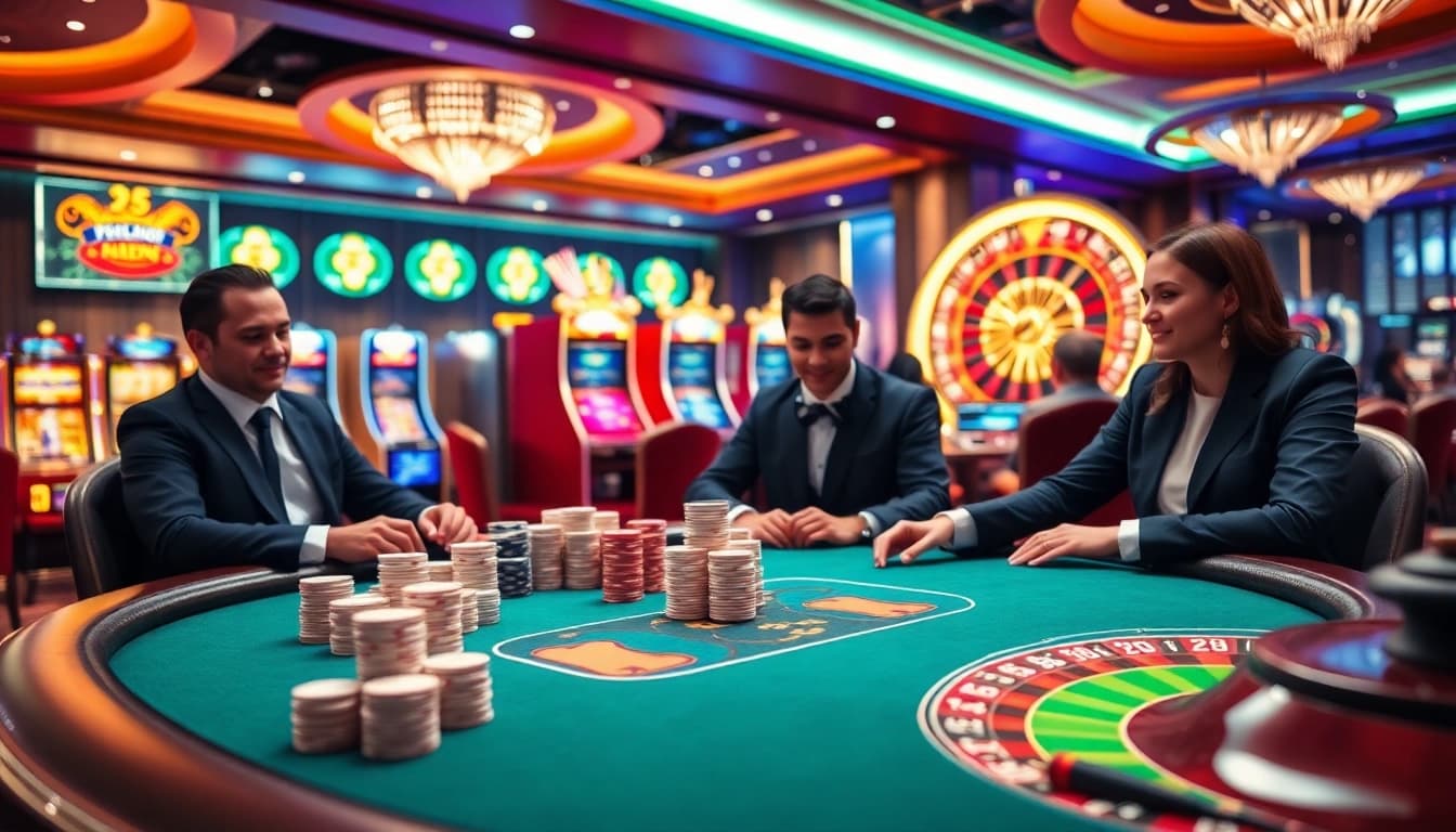 Players celebrating wins at a chic casino table, showcasing the vibrant thrill of 88nn gambling.