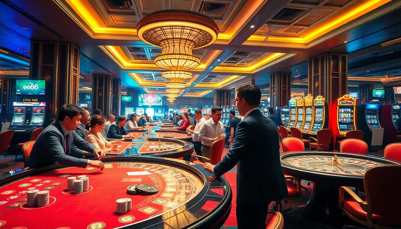 Experience thrilling gameplay at EE88 link đăng nhập with vibrant casino tables and eager players.