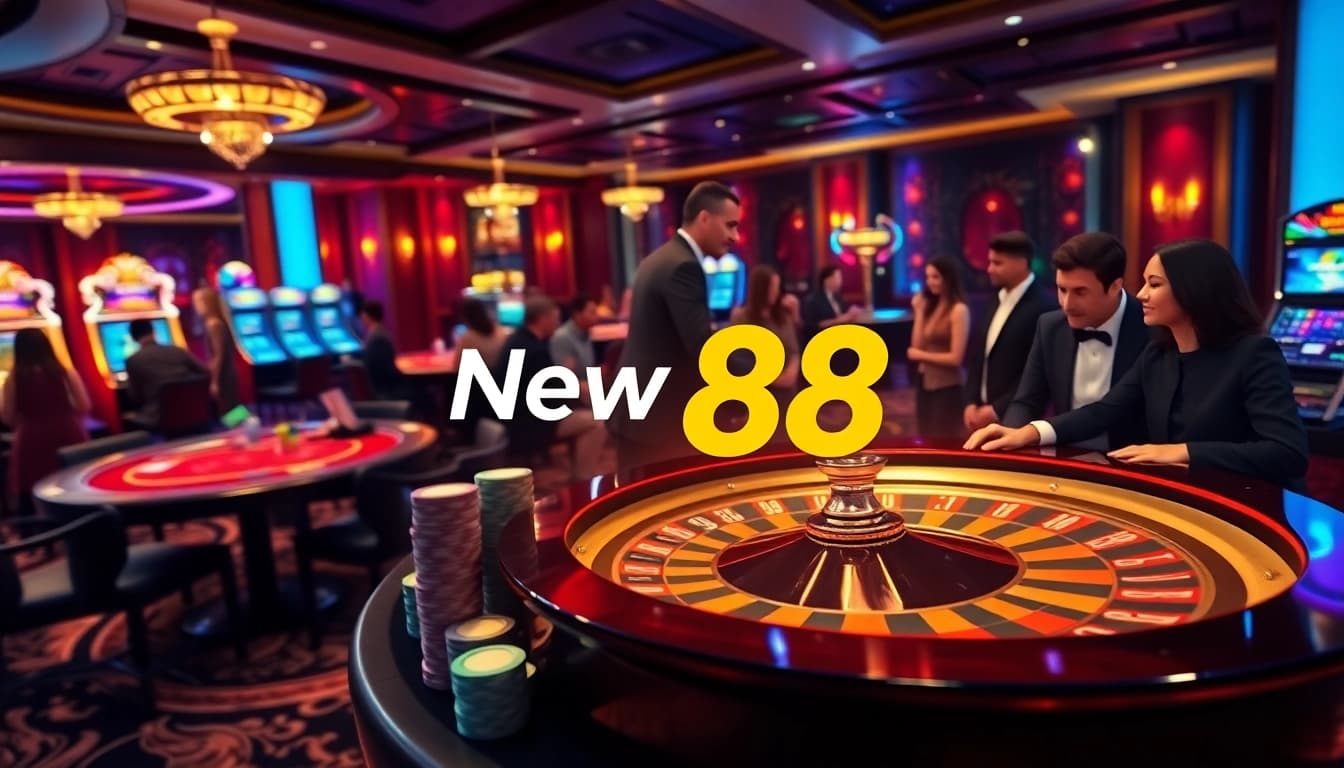 Betting excitement at New 88 casino with vibrant roulette wheel and poker chips.
