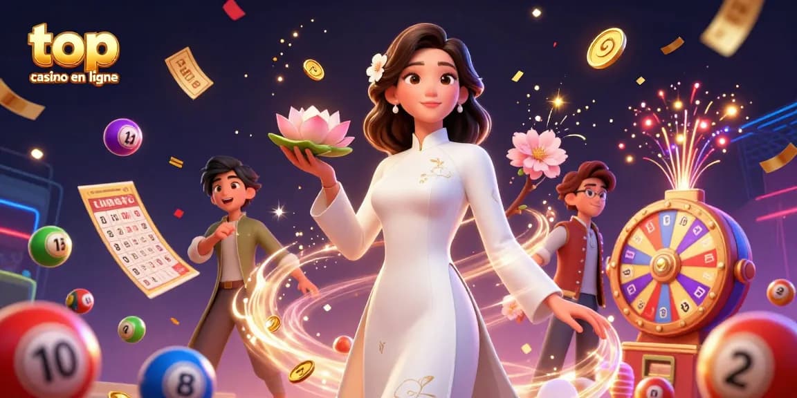 Experience the excitement of top casino en ligne with dynamic lottery elements and festive characters.