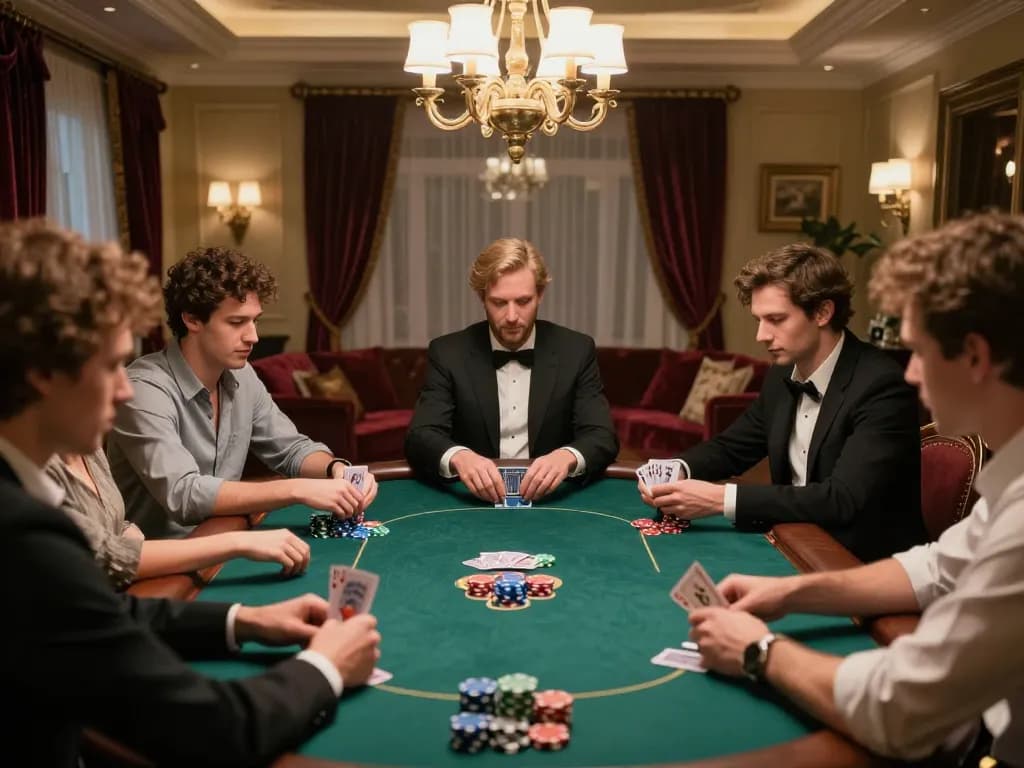 Players engaged in a high-stakes poker game, strategic moves in focus for sc881 scene.