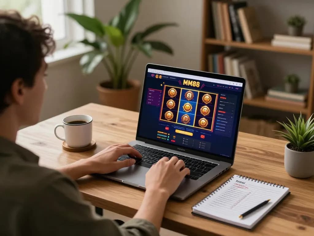 Experience online casino excitement at https://mm88.today/ with an engaging gaming setup showcasing vibrant slot games.