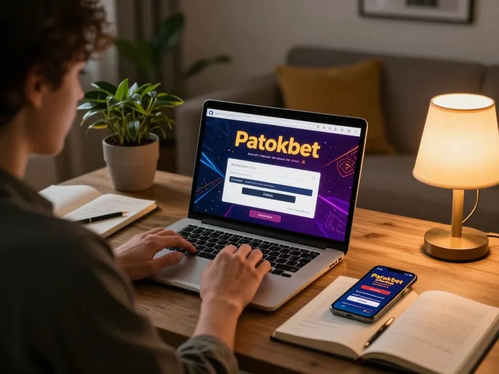 Experience the patokbet login process from a stylish home office setup with online casino gaming.