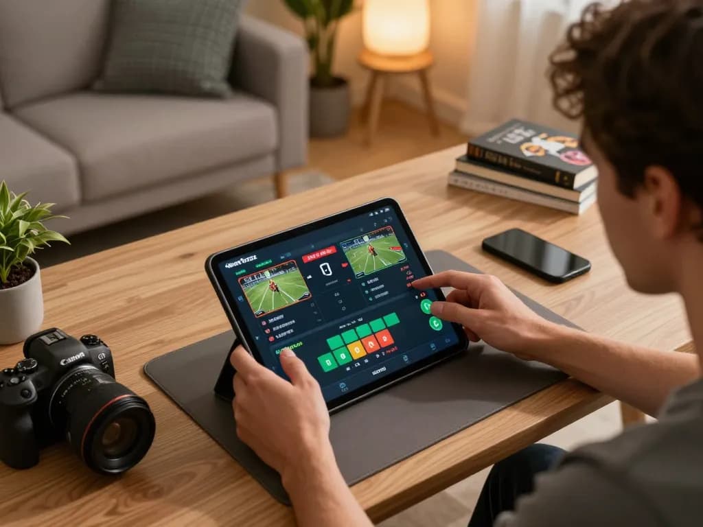 Jeetbuzz user actively engaging in mobile betting app on a stylish home setup.