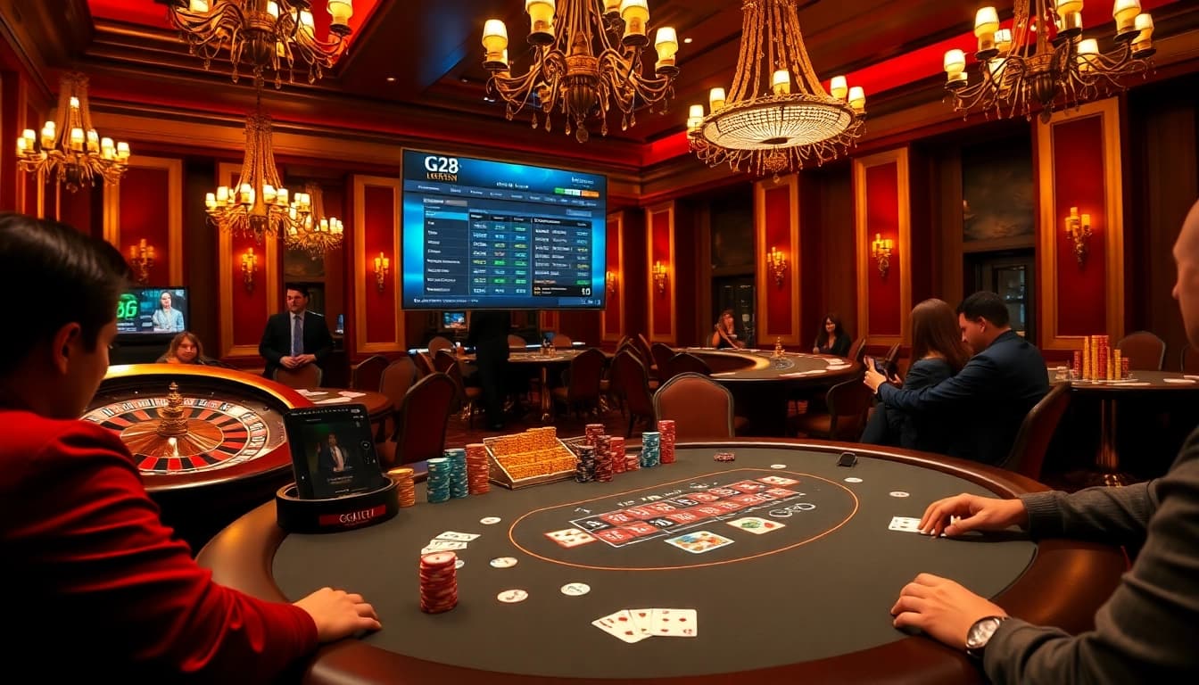Engage with G28's vibrant casino features at the poker table with exciting gameplay.