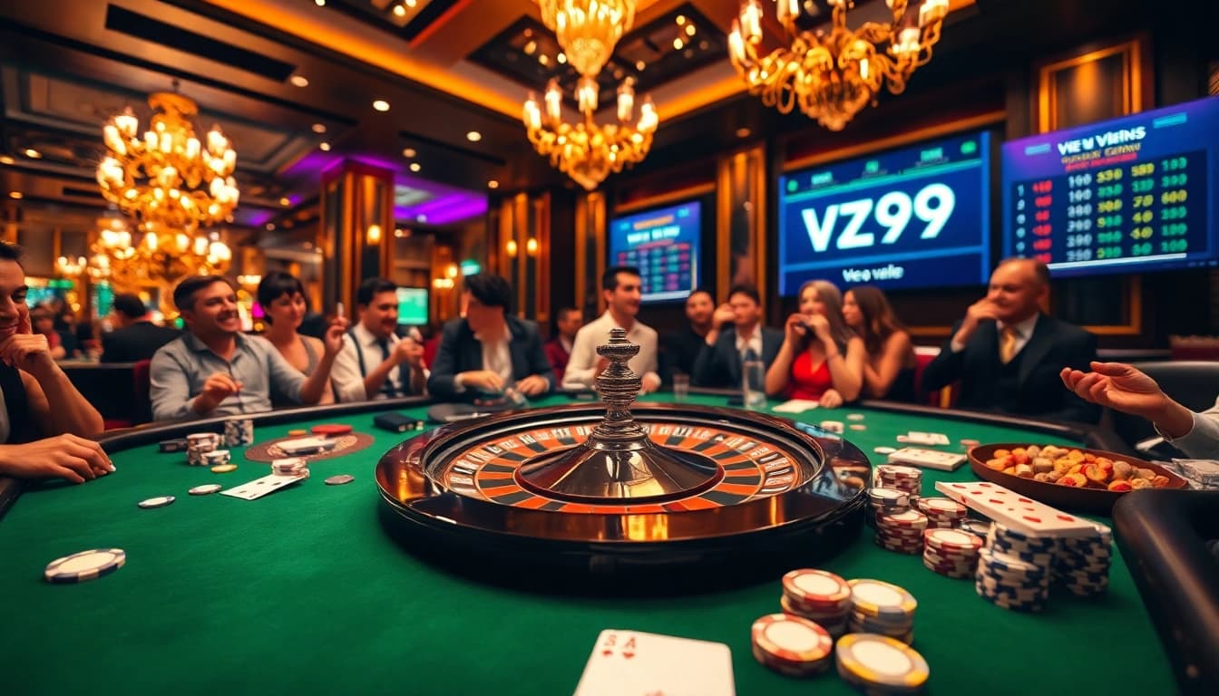 Experience the excitement of vz99 with vibrant casino games and players at the table.