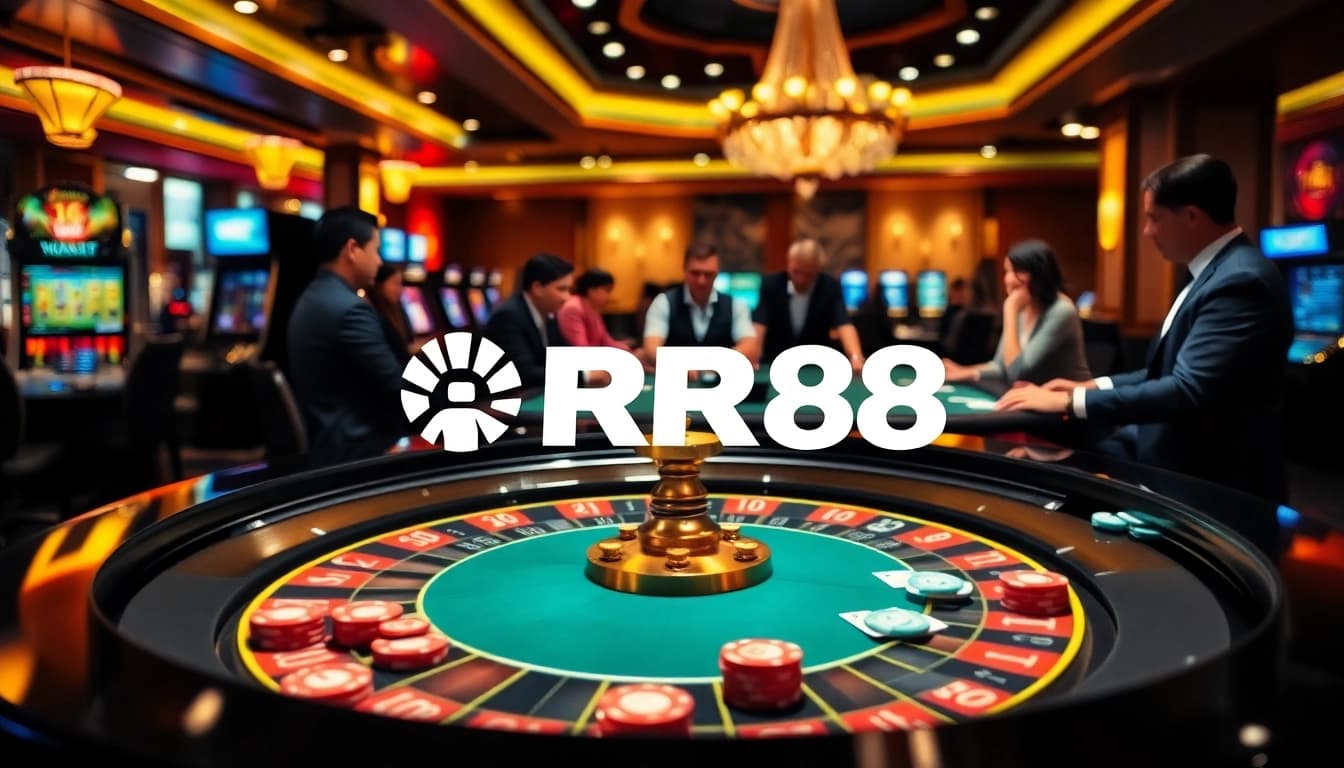 RR88 players enjoying a thrilling roulette game amidst a vibrant casino atmosphere.