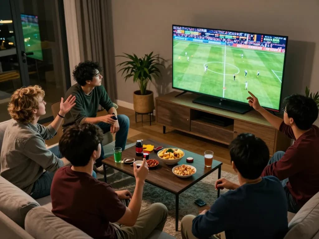 Socolive provides an engaging sports betting experience as friends strategize during live soccer games in a cozy setting