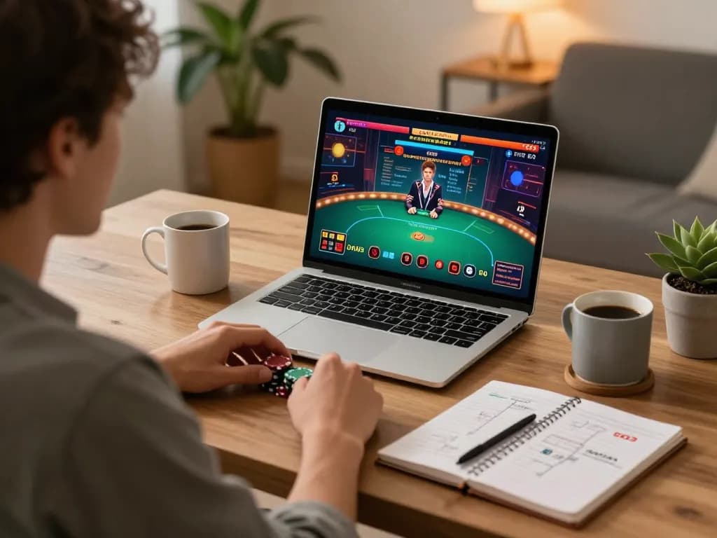 Engaging scene of online casino gameplay emphasizing đăng ký with strategic notes and warm atmosphere