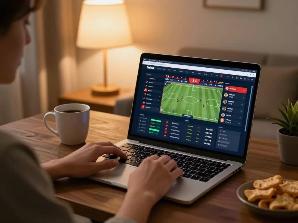Engaging in sports betting at home on jun88 com, showcasing a strategic online gambling setup.
