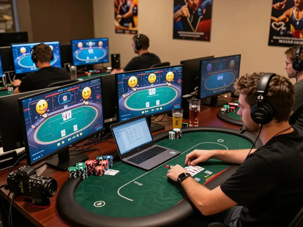 Engaging online poker gameplay featuring du88 strategies in action at a well-organized home gaming setup.