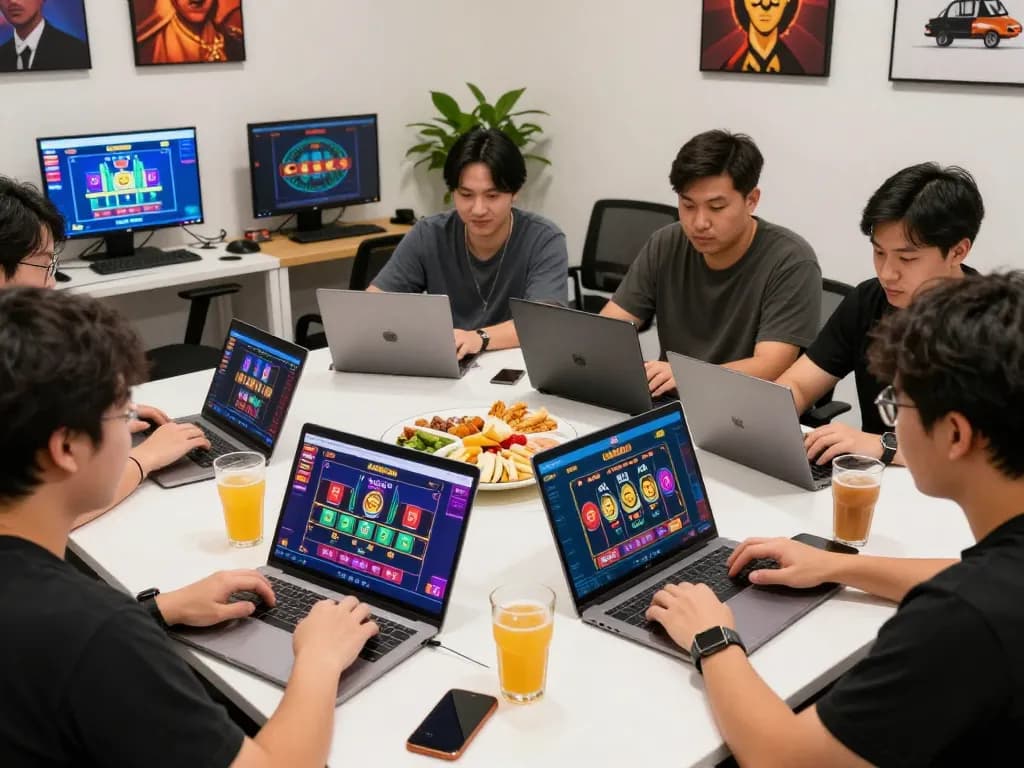 Exciting online gaming experience with Onbet players enjoying engaging casino games, vibrant atmosphere.