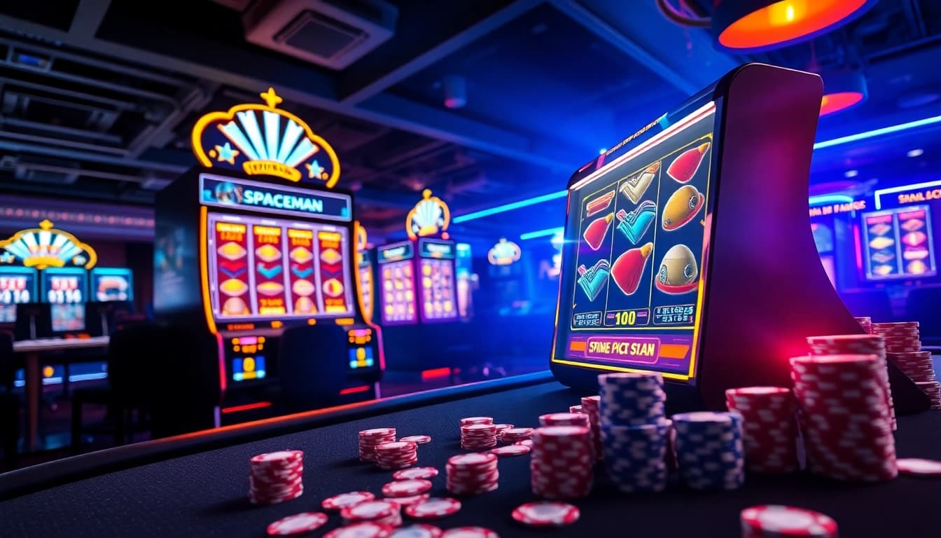 Engaging in Spaceman Slot gameplay at RAJAGACOR with vibrant casino elements.
