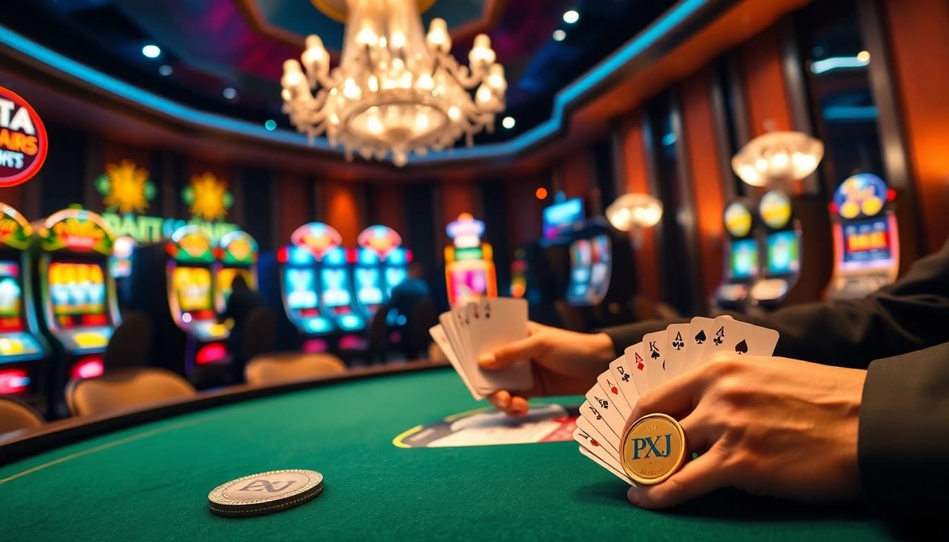 Experience excitement at the PXJ poker table with vibrant gameplay and strategic betting.