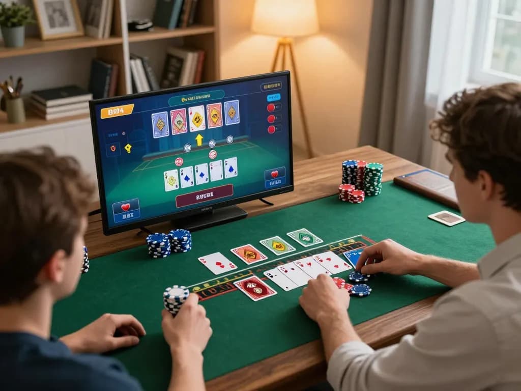 Engaging online blackjack gameplay at https://vtr88.co/ showing strategic decision-making in a cozy home atmosphere.