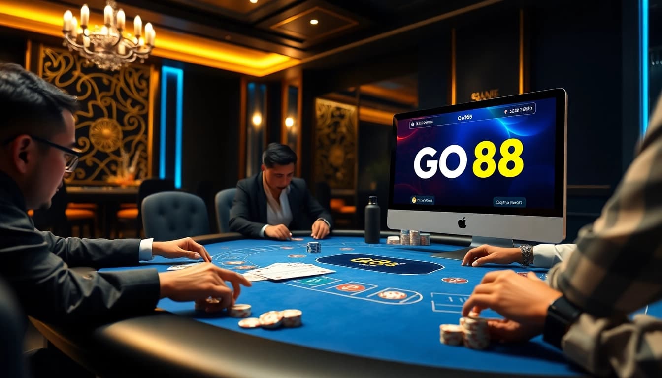 Experience the thrill of go88 live gaming at an upscale casino table with vibrant poker chips and cards.