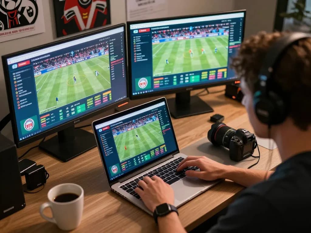 Engaging photo of user placing bets on ta88 sports betting platform, with live event streaming visible