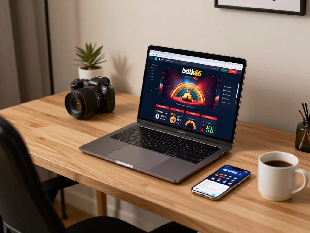 Engaging online gambling scene showcasing a user on bdtk66 casino app with a stylish setup