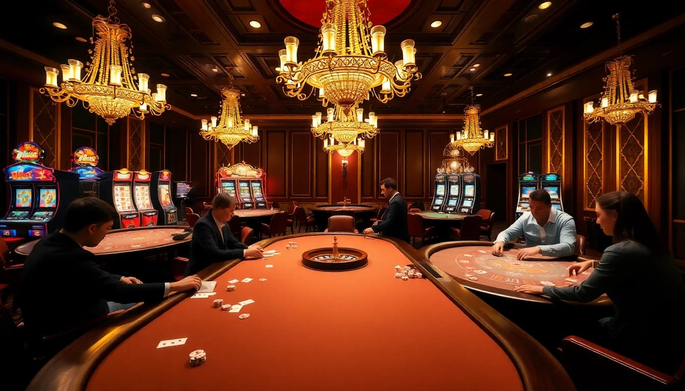 Experience the thrill of kkwin with engaged players at a luxurious casino table.