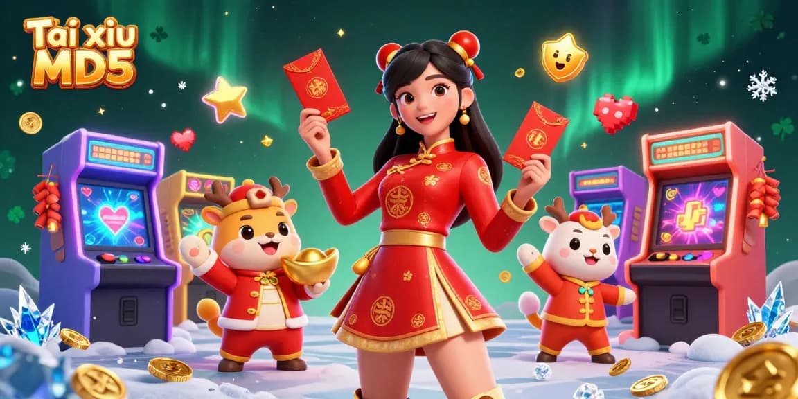 Engage in the vibrant world of Tài xỉu MD5 with dynamic action, colorful game elements, and festive celebration.