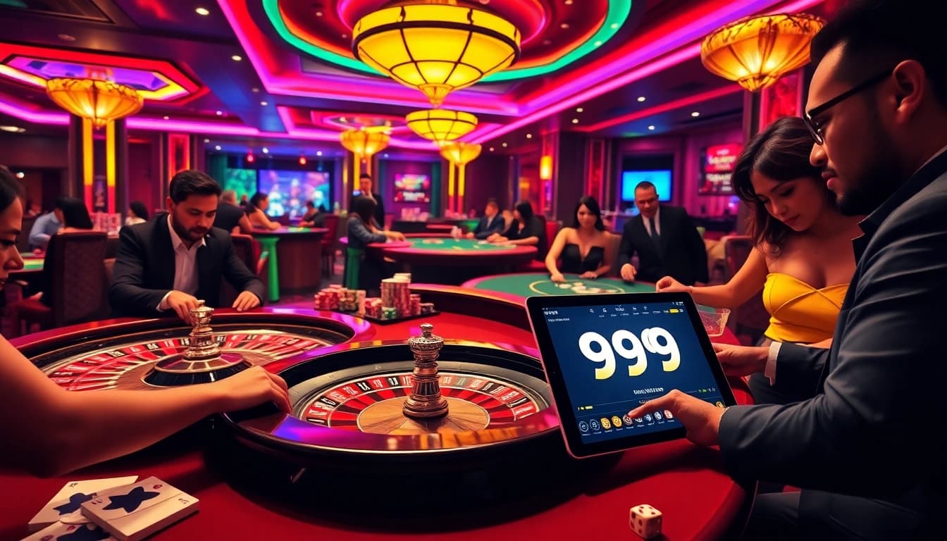Players enjoying an upscale GO99 casino experience with vibrant tables and digital interfaces.