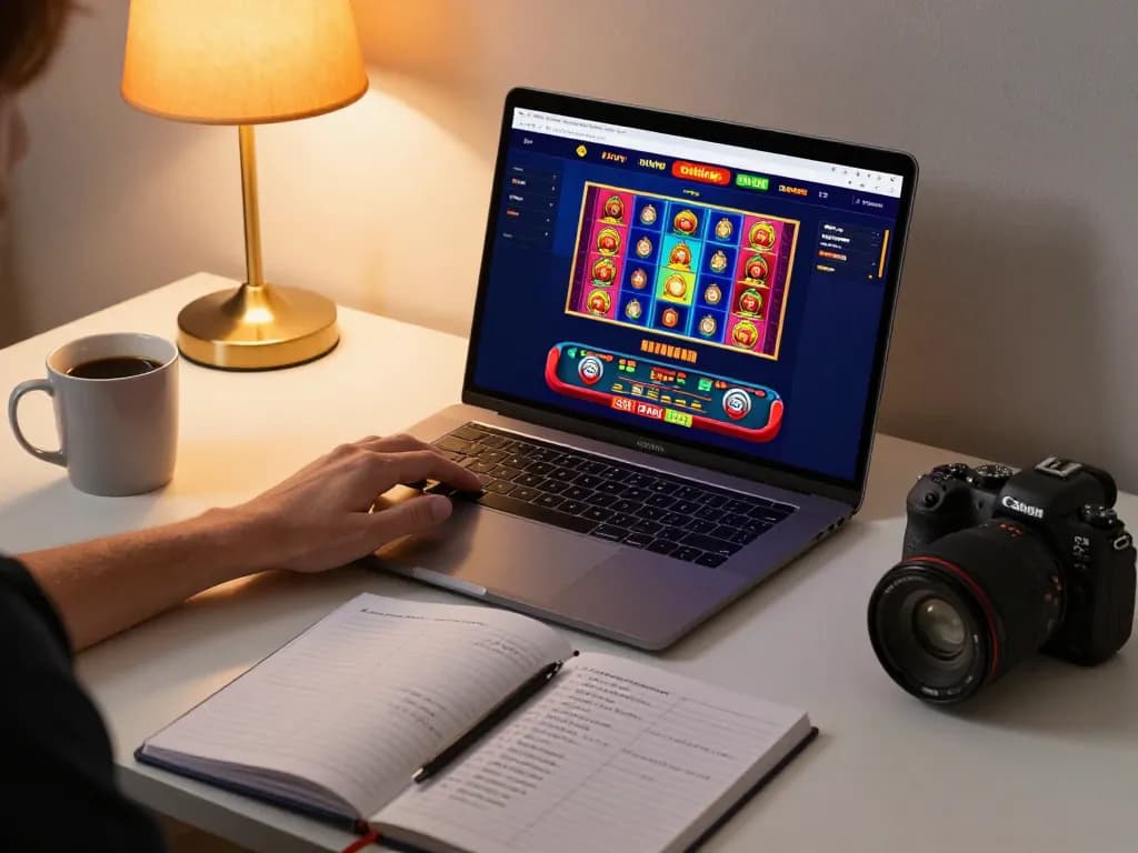 Engaging home gaming scene featuring a user navigating the rikvip online casino interface, highlighting relaxed online gambling.
