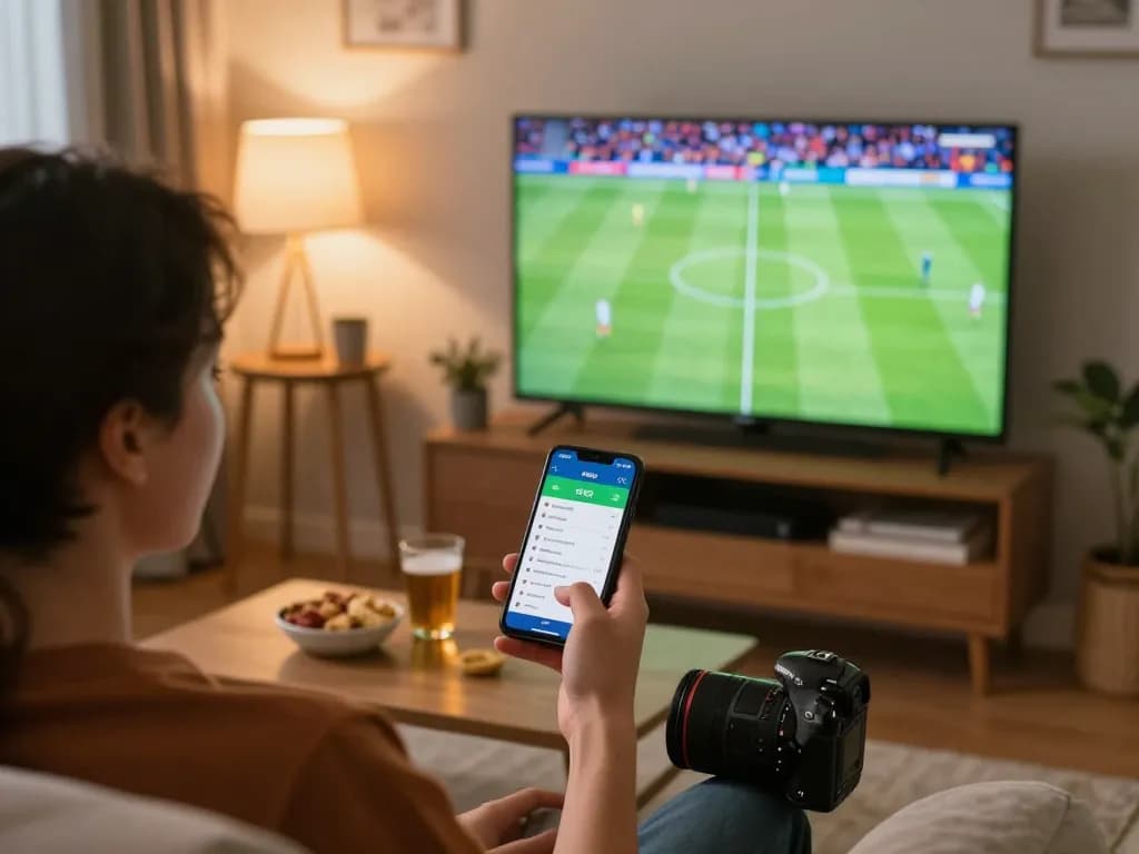 Terlibat dalam taruhan olahraga SPBO sambil menonton sepak bola secara langsung di TV, menangkap kegembiraan.
