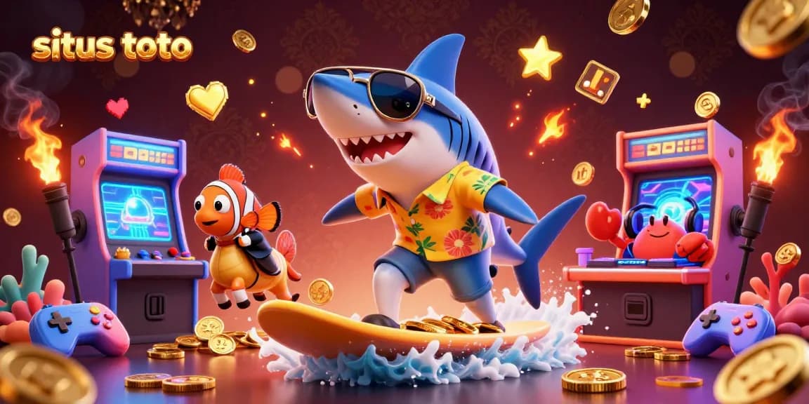 Experience exhilarating wins with situs toto, featuring a dynamic scene of fun gaming characters across vibrant casino elements.