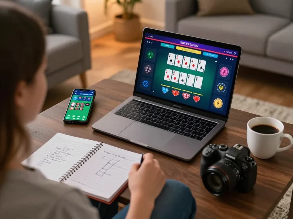 Engaged player enjoying RR88 blackjack game on a laptop in a cozy home atmosphere.