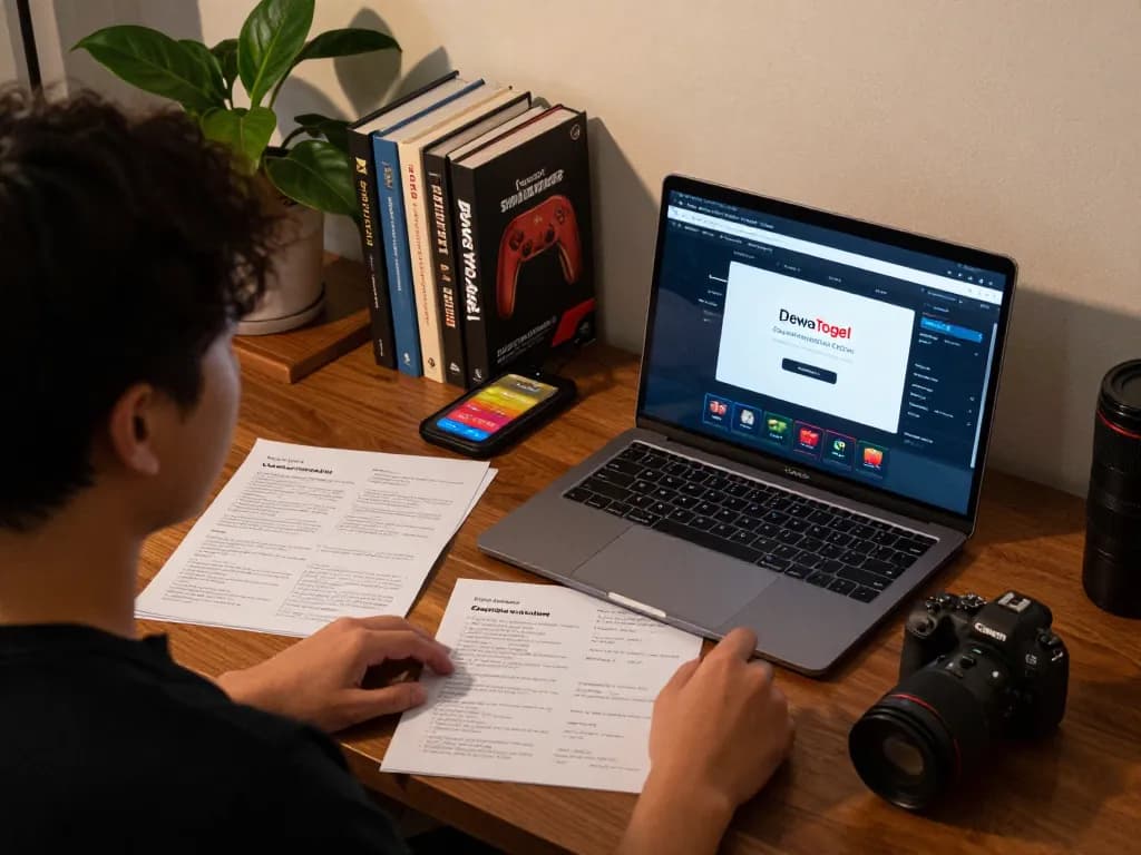 Dewatogel Link Alternatif Login Terbaru in action as player explores betting strategies on a sleek laptop.
