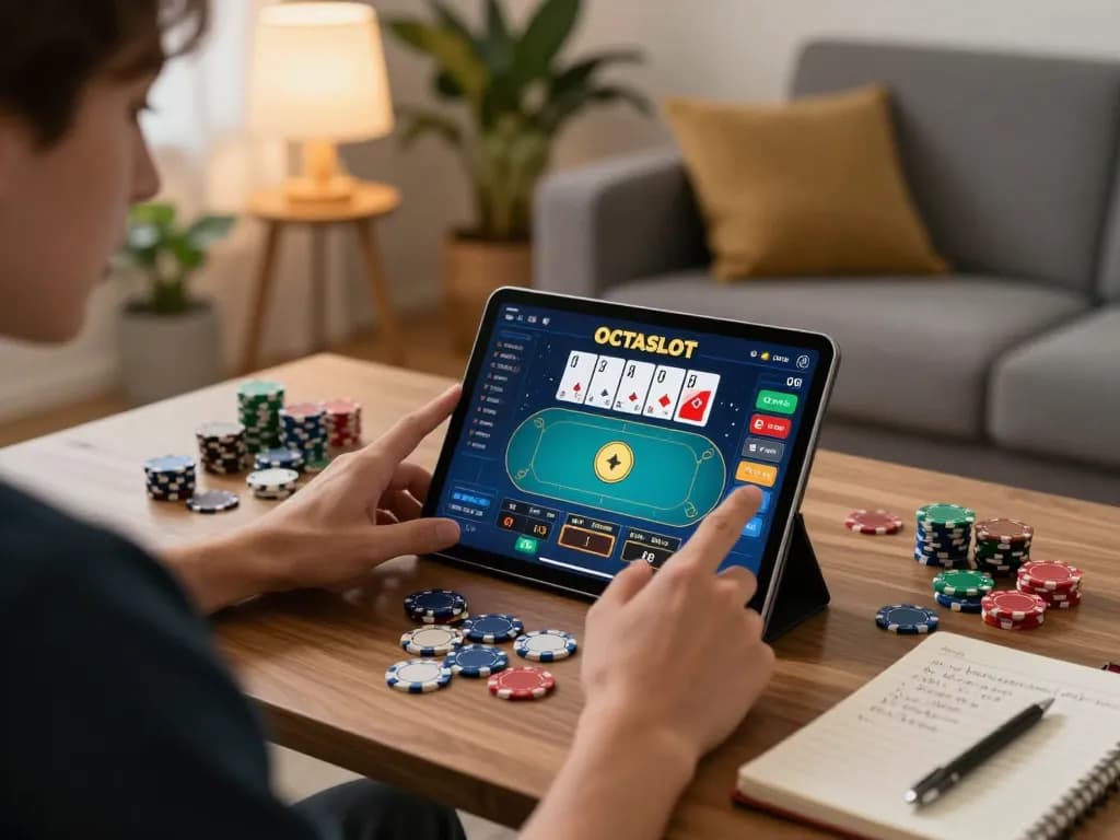 Engaging scene of a player enjoying OCTASLOT on a tablet, emphasizing the excitement of mobile gambling