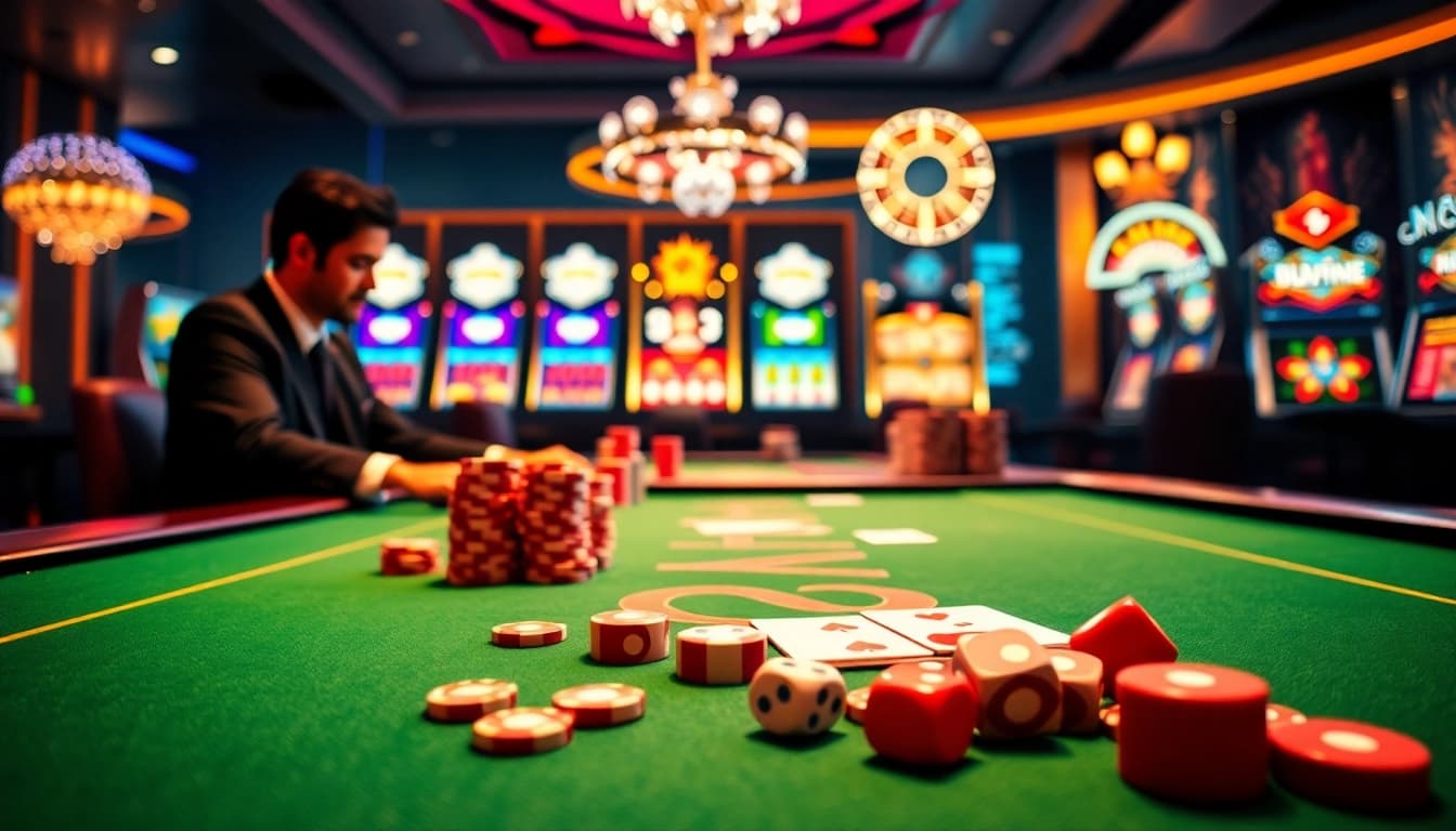 Experience an exciting game at sx88's luxurious casino table with vibrant poker chips and cards.