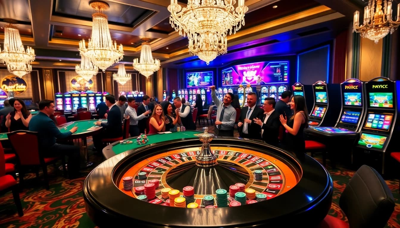 Players enjoying a winning moment at https://hay88.my/ casino with vibrant gaming tables.