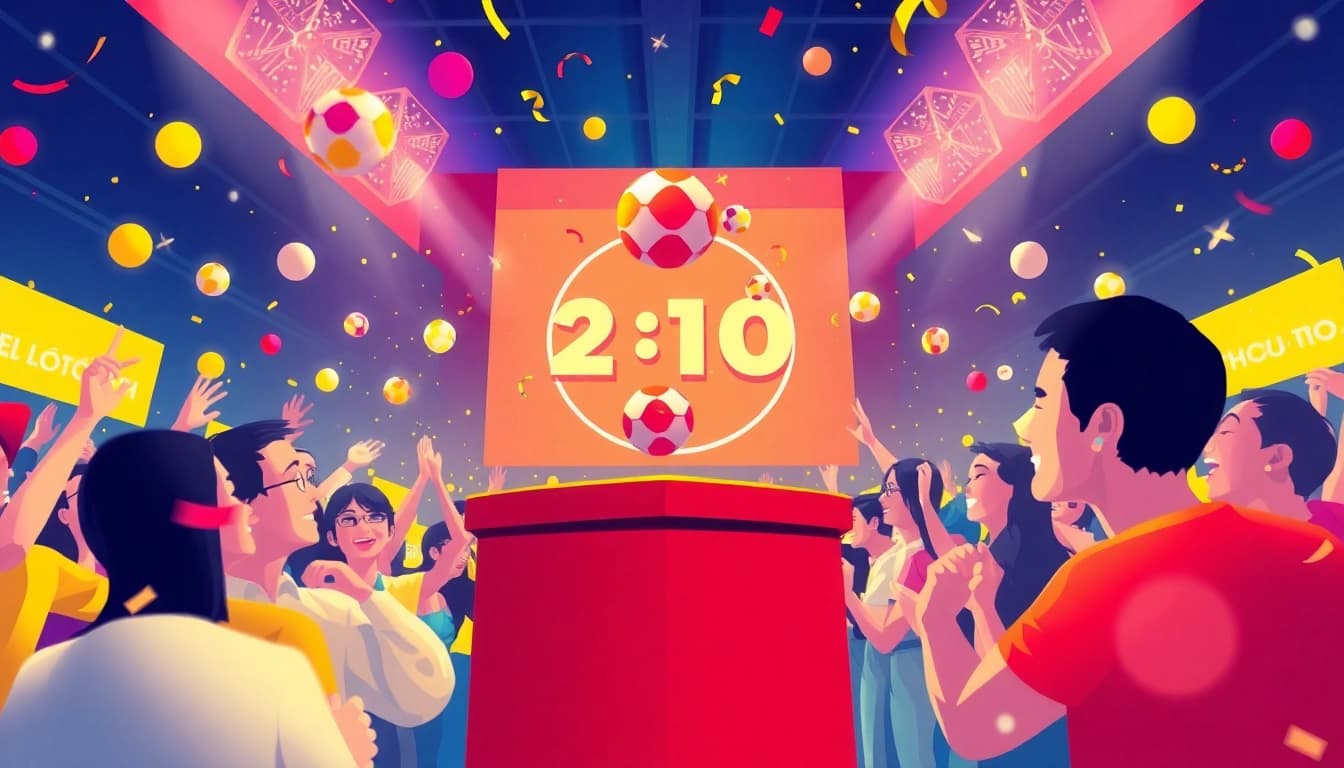 Exciting lottery drawing scene highlighting "Song thủ lô" with colorful balls and enthusiastic spectators.