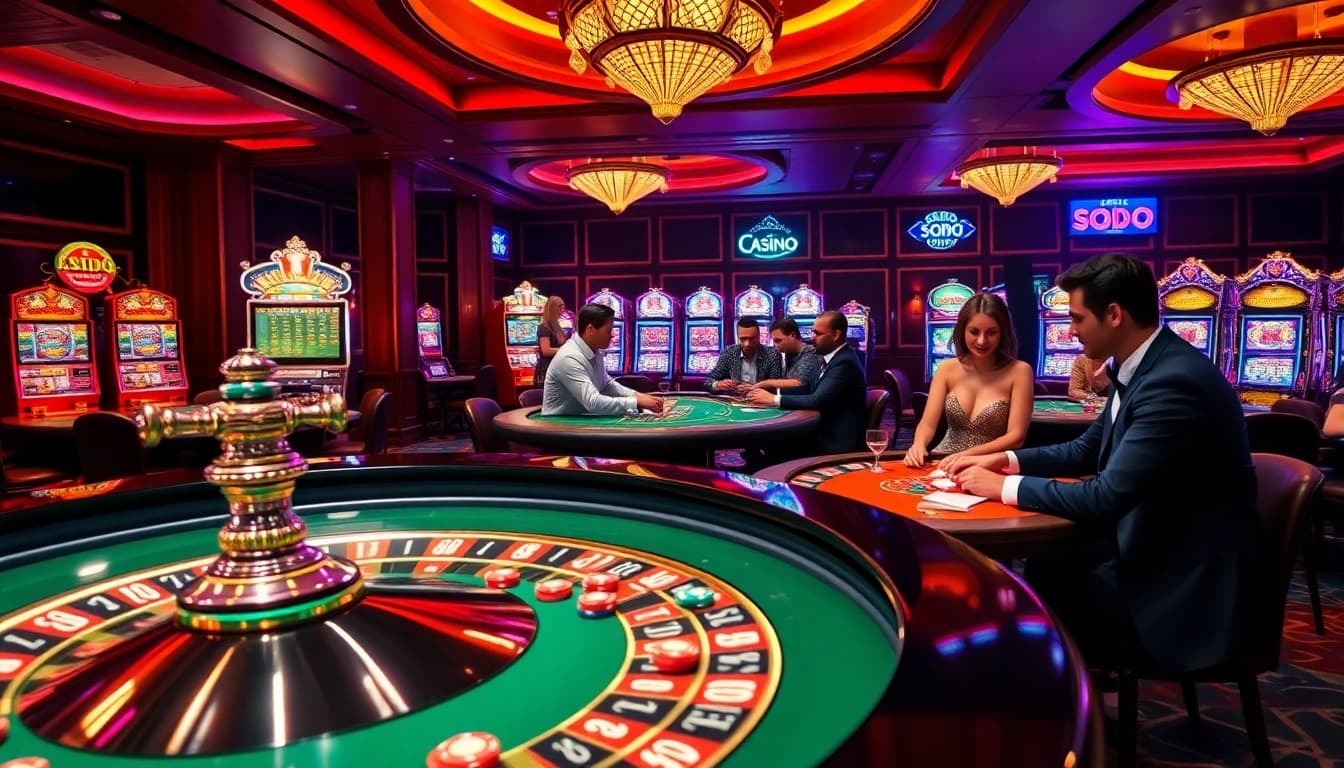 Experience the excitement of SODO CASINO with players enjoying vibrant casino games.