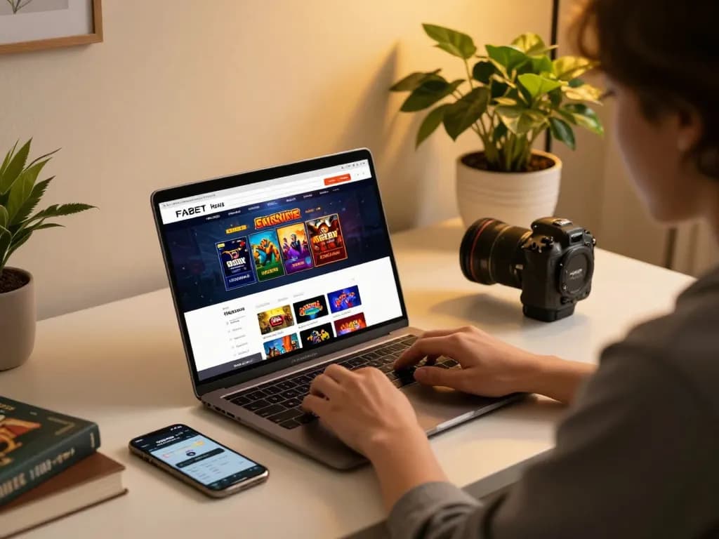 Player engaging in online gaming session on FABET with laptop showing betting options and strategic notes.