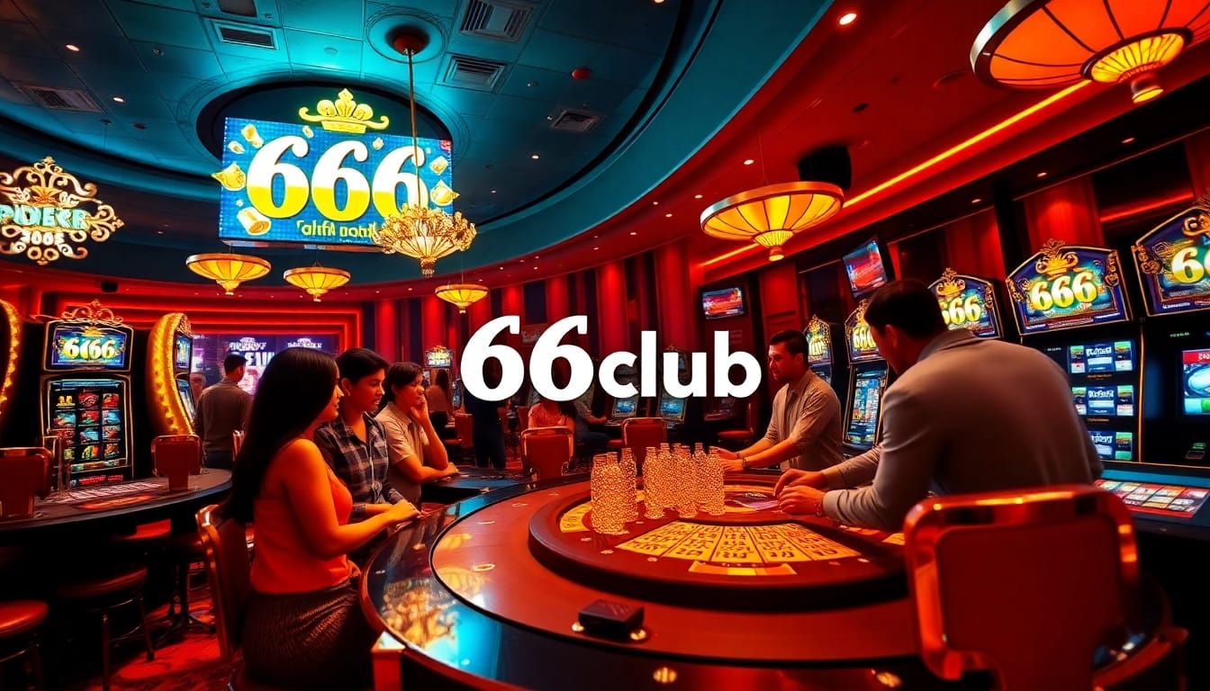 Exciting online casino experience at 66club with diverse players enjoying games and vibrant atmosphere.