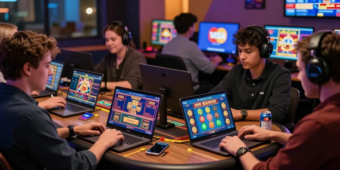 Players enjoying credit card casinos at brcs.co.uk with vibrant game visuals and diverse interactions.