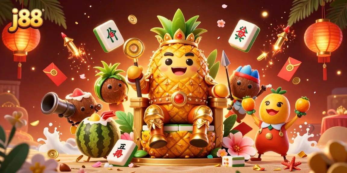 Experience the excitement of j88 with a vibrant casino scene featuring dynamic characters and festive elements.