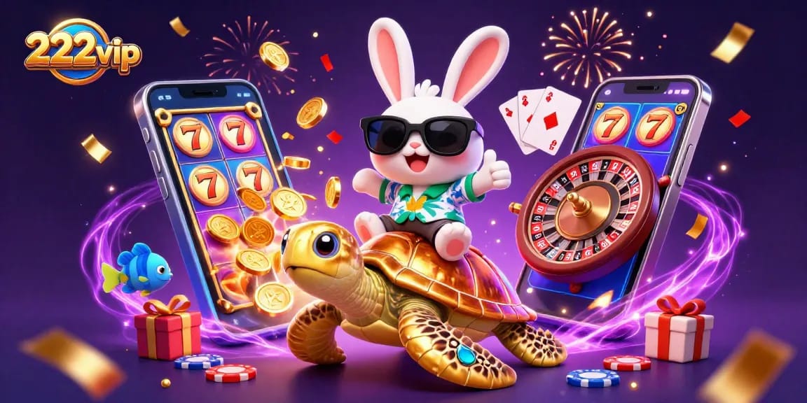 Experimente os jogos de cassino emocionantes com 222vip, enquanto o coelho sortudo e a tartaruga dourada interagem na tela cheia de diversão.