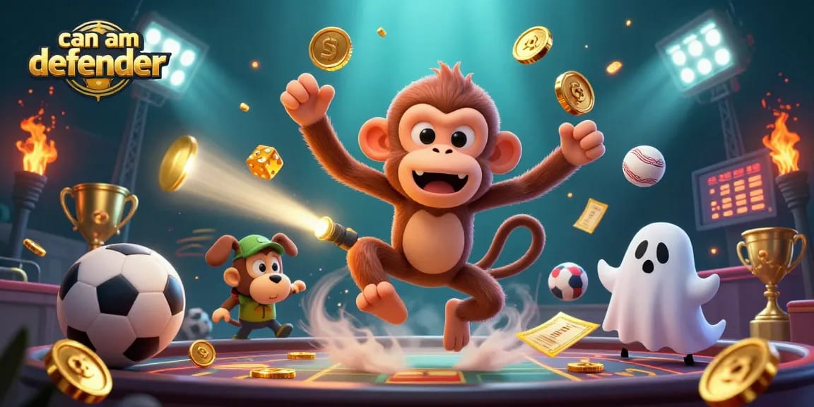 Engage in thrilling action with the can am defender as the mischievous poltergeist monkey juggles gold in a haunted casino.