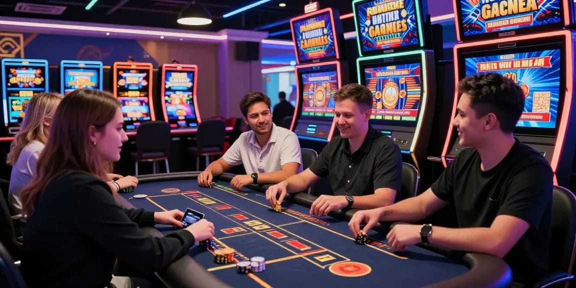 Engaged players at credit card casinos UK enjoying exciting games, showcasing vibrant promotions and modern interfaces.