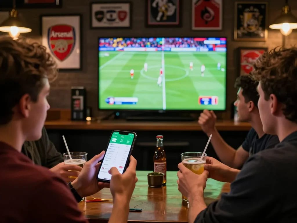 Soi kèo Arsenal - Engaging sports betting scene in a lively environment with friends discussing strategies.